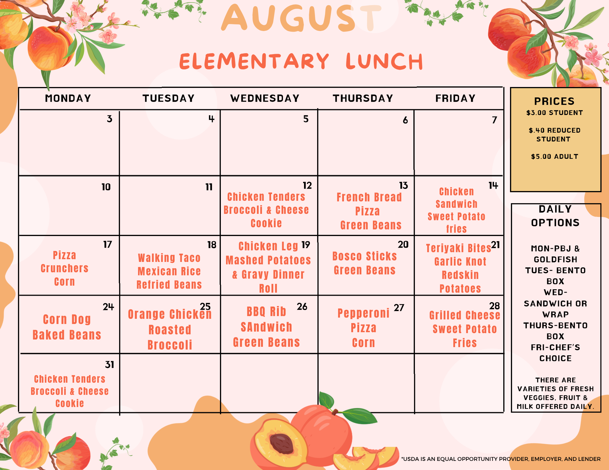 Elementary Lunch Menu